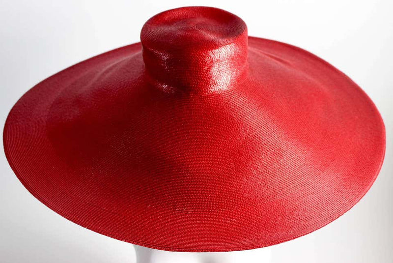 Fabulous Patricia Underwood Glossy Red Woven Huge Brim Cartwheel Sun Hat