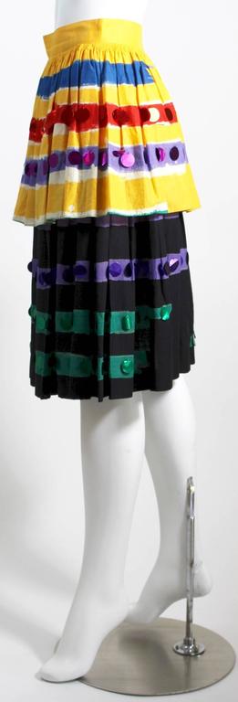 1980s Michaele Vollbrach Colorful Cotton Layered Gypsy Pheasant Skirt