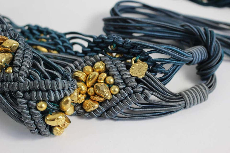 Vintage Yves Saint Laurent YSL Passementerie Gold Nugget Beads Tassel Belt