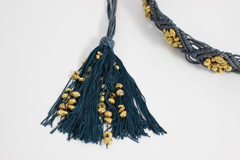 Vintage Yves Saint Laurent YSL Passementerie Gold Nugget Beads Tassel Belt