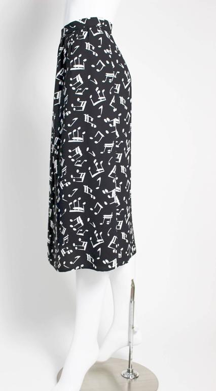 Yves Saint Laurent Documented Crepe Musical Note Print Skirt, 1982