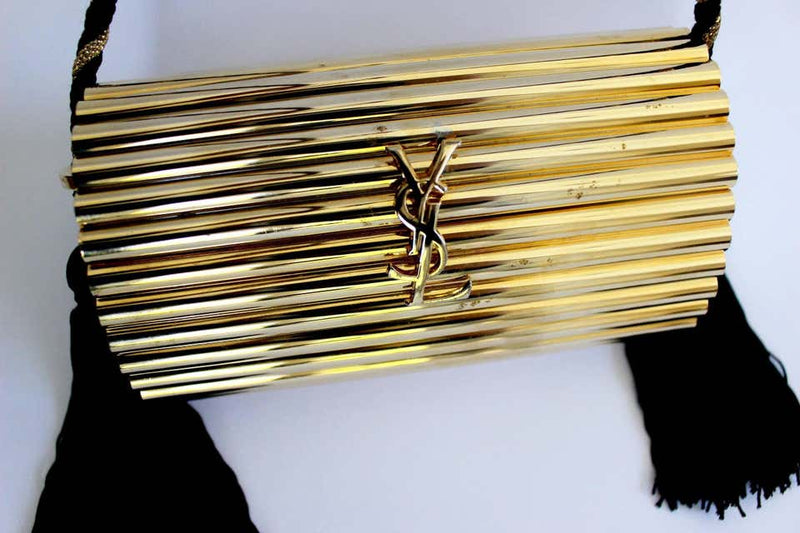 Yves Saint Laurent Gold Minaudière Tassel Evening Bag For Sale at 1stDibs