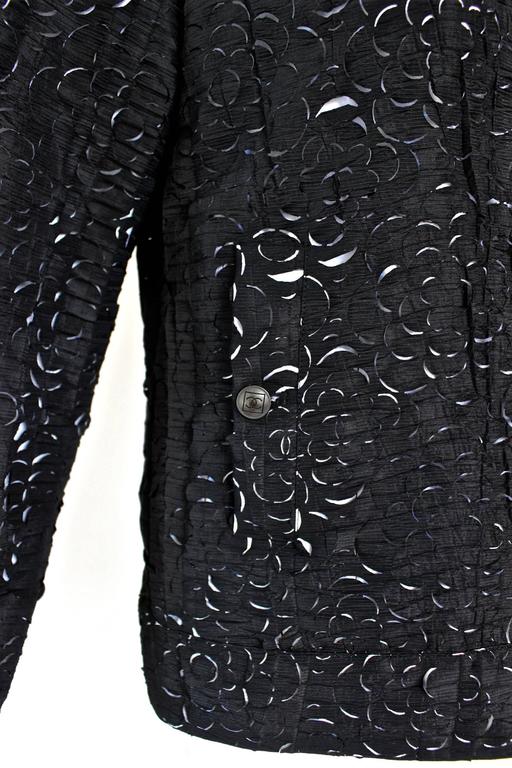 Chanel Laser Cut Camellia Flower Black and White Bomber Jacket