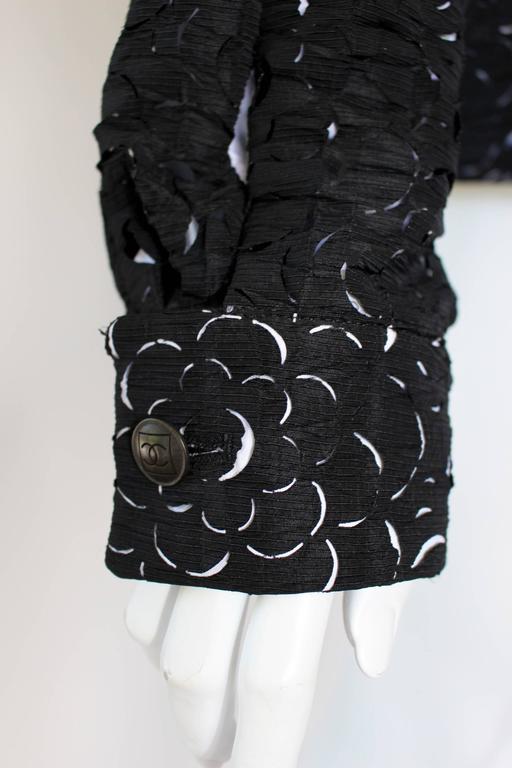 Chanel Laser Cut Camellia Flower Black and White Bomber Jacket