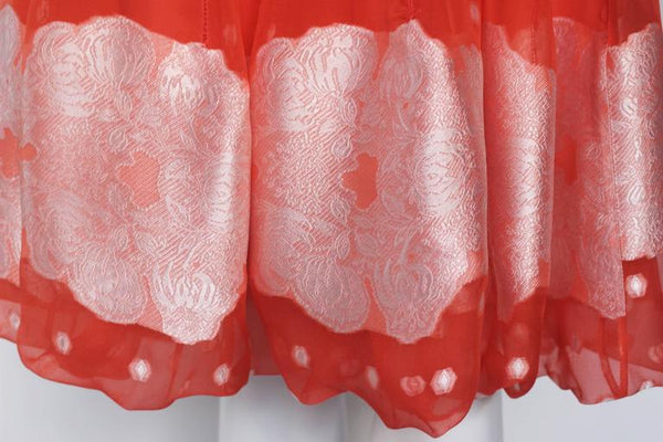 Nina Ricci Tangerine and White Floral Embroidery Silk Skirt