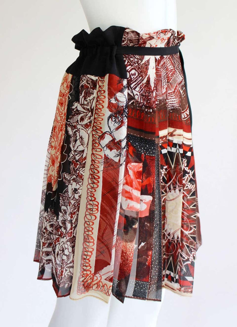 Jean Paul Gaultier Femme Silk Chiffon Pleat Print Skirt