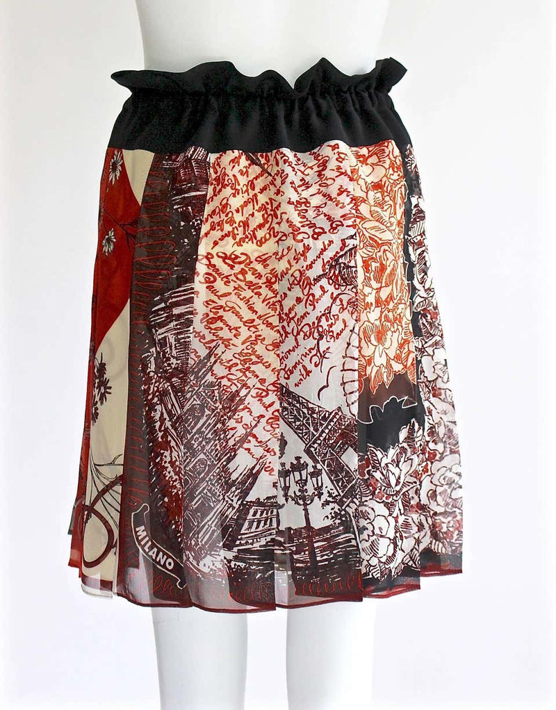 Jean Paul Gaultier Femme Silk Chiffon Pleat Print Skirt