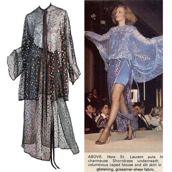 Stunning Saint Laurent 1978 Sheer Silk with Metallic Dot Ensemble Documented