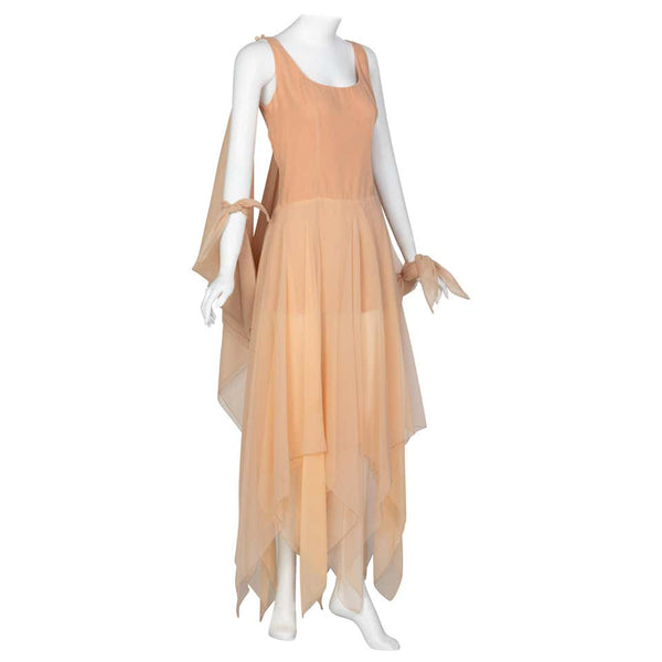 Bob Mackie Ray Aghayan Peach Chiffon Layered Dress Cape Shawl