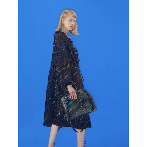 Balenciaga Ruffled Printed Black Silk Crepe De Chine Midi Dress Resort 2019