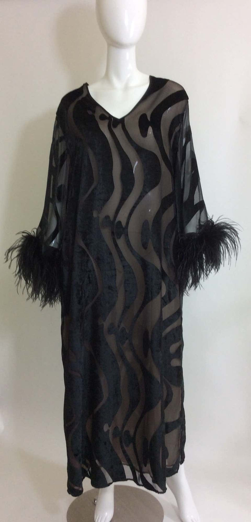 Vintage Valentino Caftan With Feather Cuffs