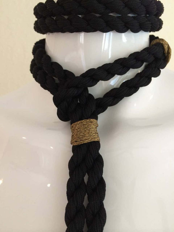 Yves Saint Laurent Black and Gold Rope Tassel Trim Necklace and Belt YSL