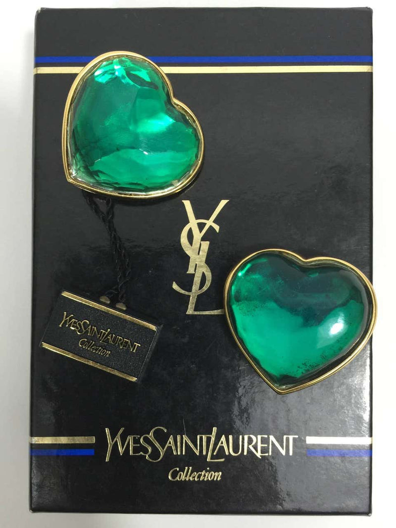 Vintage Yves Saint Laurent Runway Green Heart Earrings YSL