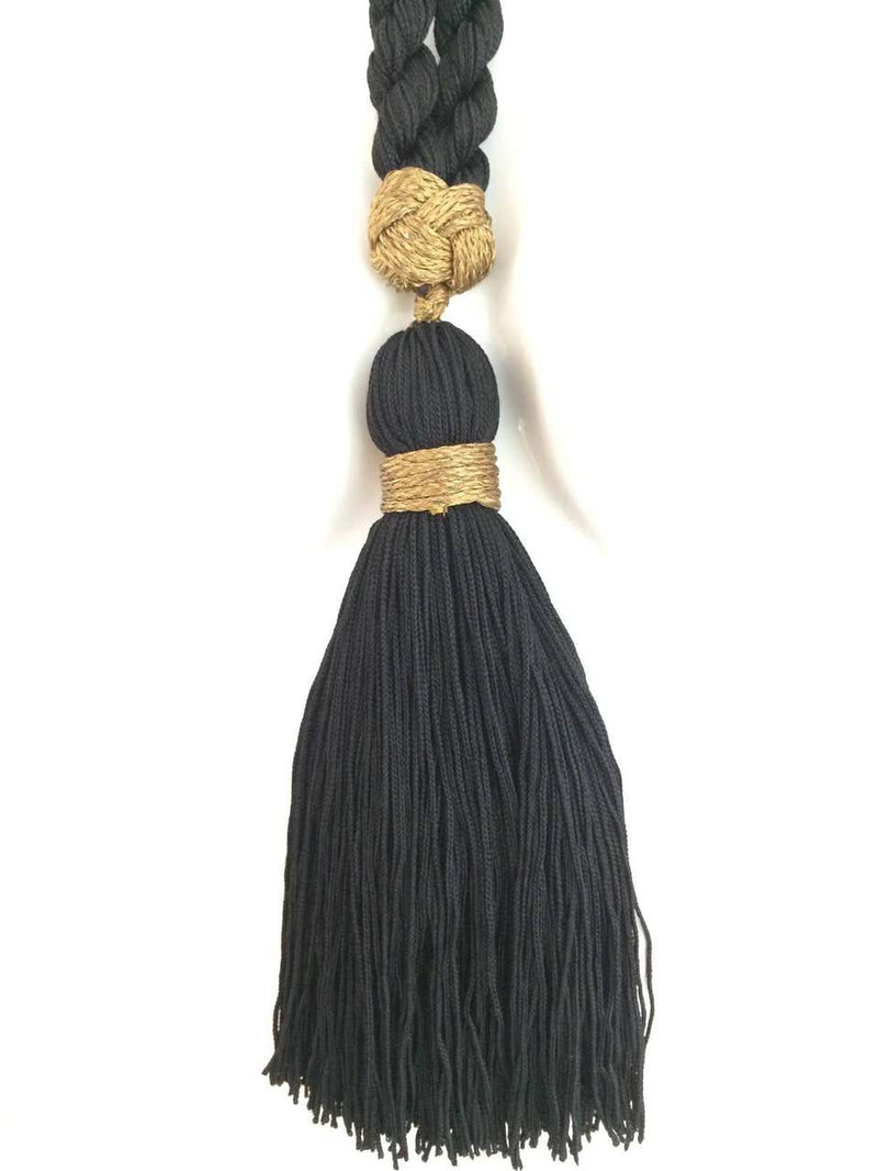 Yves Saint Laurent Black and Gold Rope Tassel Trim Necklace and Belt YSL