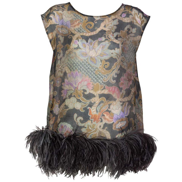 Dries Van Noten Silk Print Ostrich Feather Tunic Top Runway Fall 2013