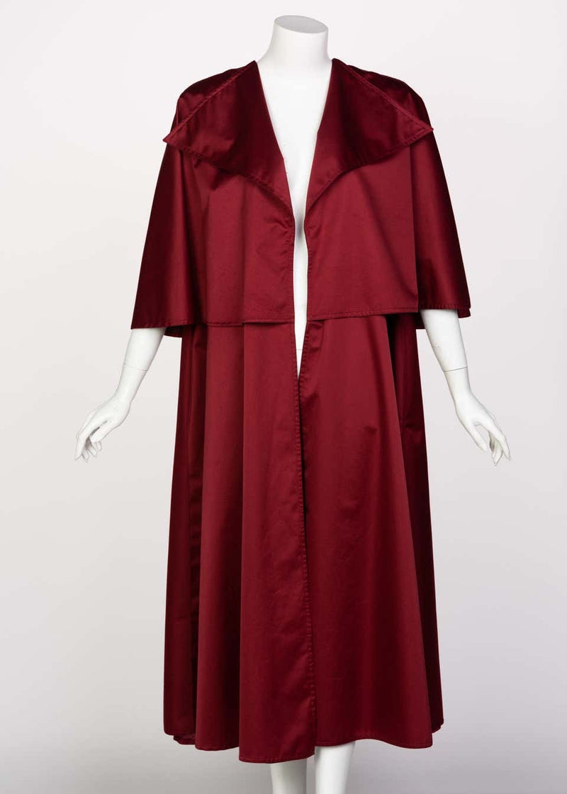 Chloé Bordeaux Gabardine Belted Cape Trench Coat, 1980s