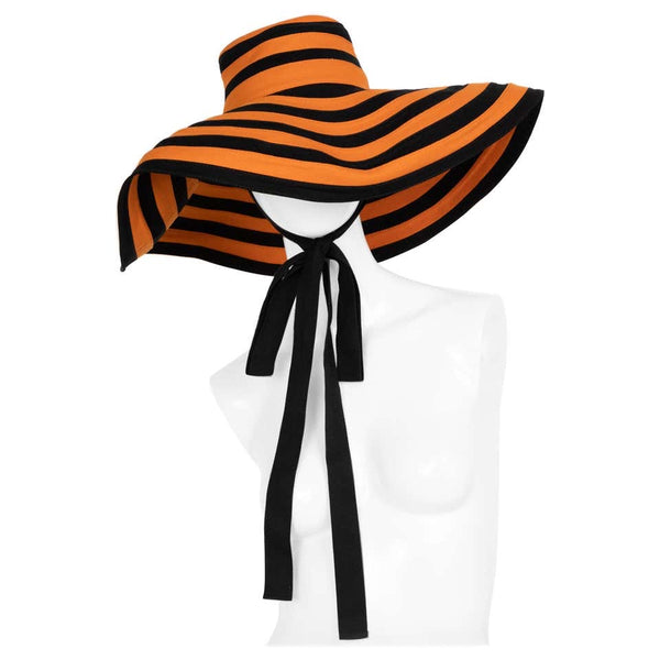 Prada Striped Orange & Black Wide Brim Hat Runway Spring 2011