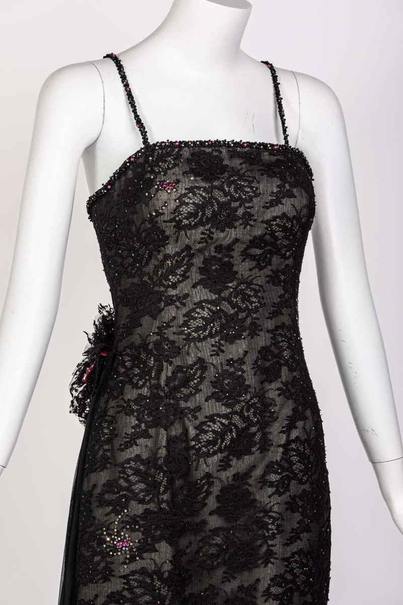 Vintage Sam Carlin Saks Fifth Avenue Black Lace Gown