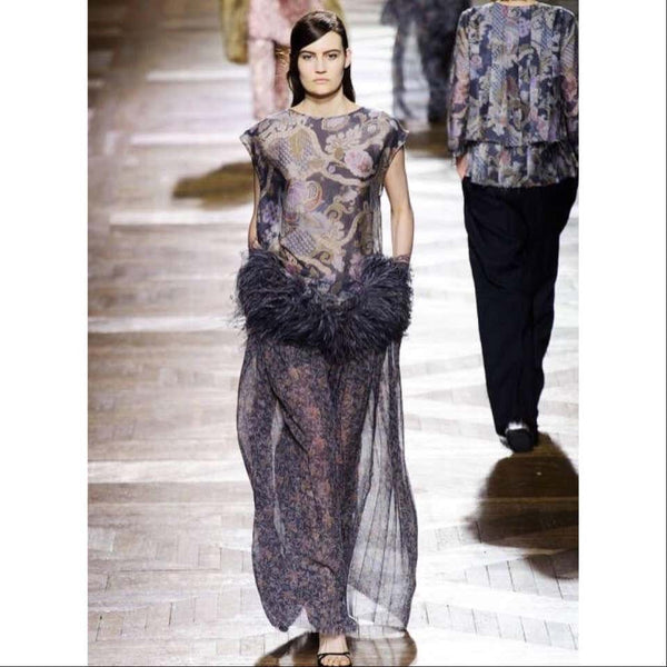 Dries Van Noten Silk Print Ostrich Feather Tunic Top Runway Fall 2013