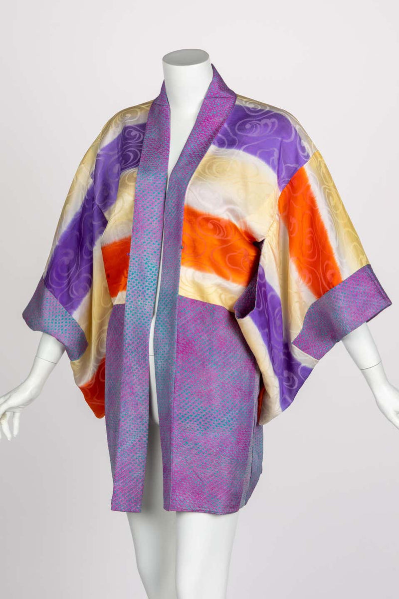 Purple Shibori Striped Silk Kimono Jacket 1970s