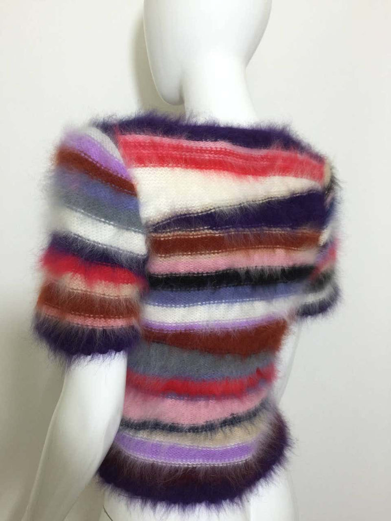 Vintage Rainbow Stripes Mohair / Fur Colorful Sweater & Top