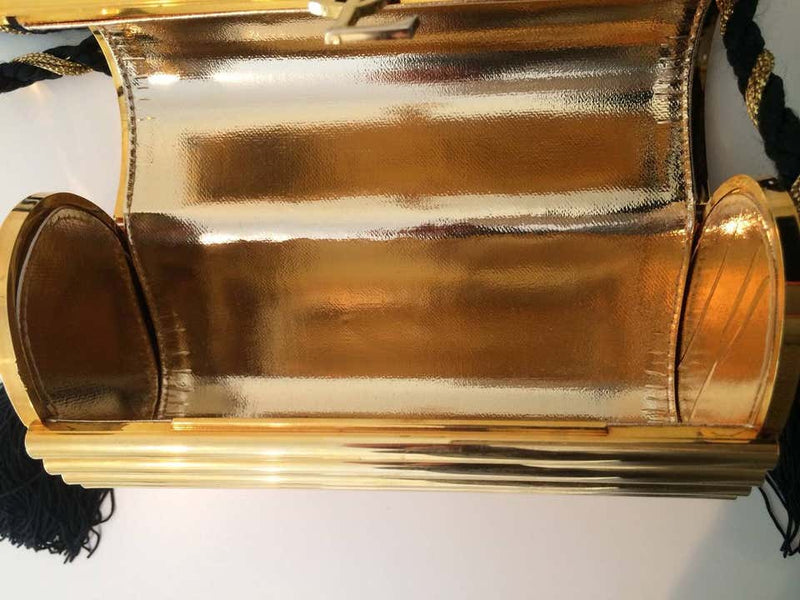YSL Vintage Collector Gold Minaudière black tassel passementerie 80s -  Katheley's