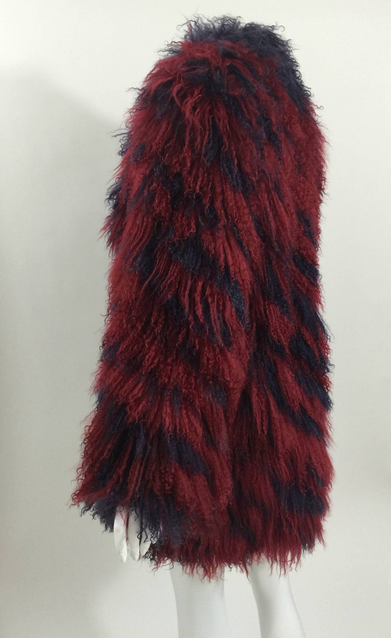 YSL Vintage Yves Saint Laurent Fourrures Mongolian Red & Purple Fur Coat