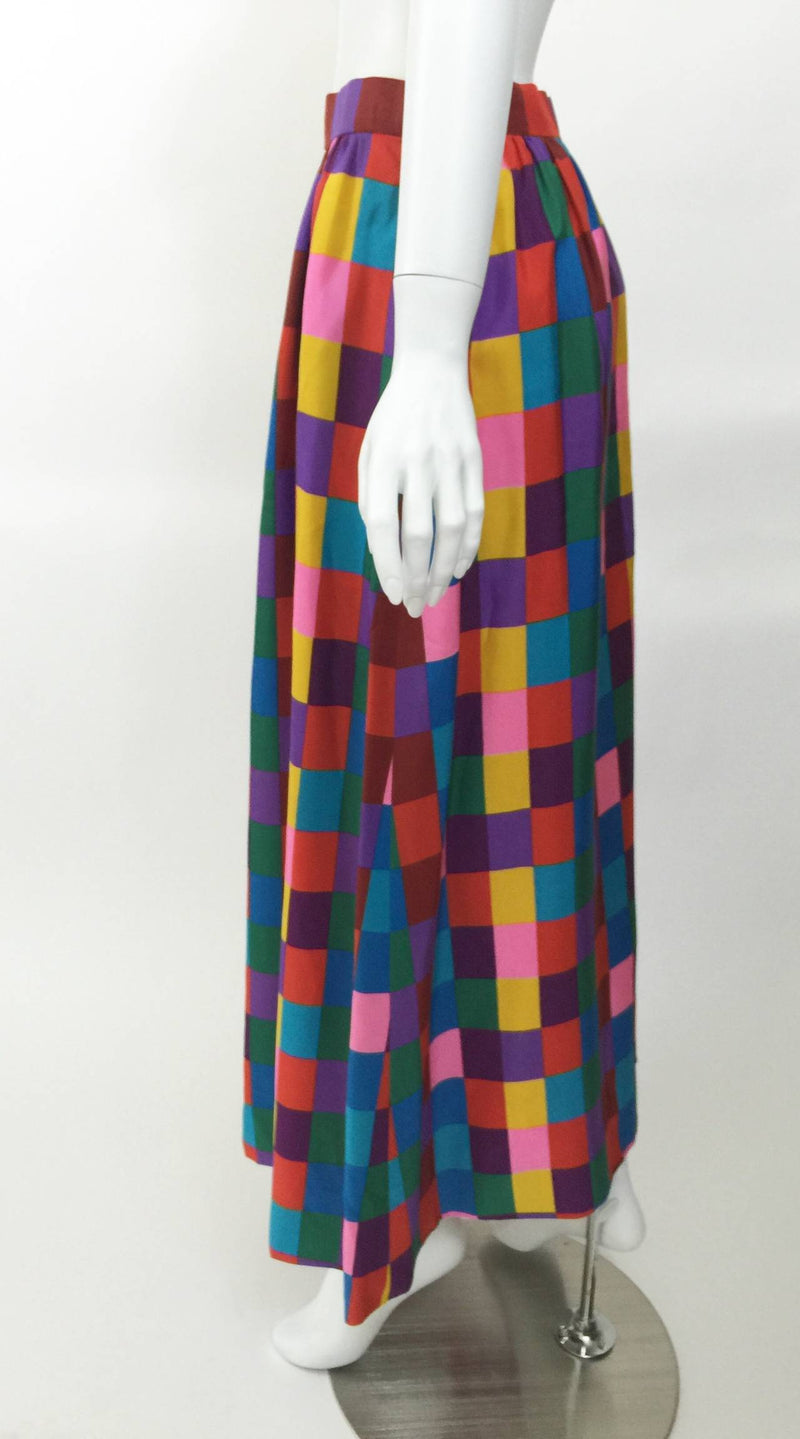 1970s Valentino Silk Multicolored ColorBlock Maxi Skirt