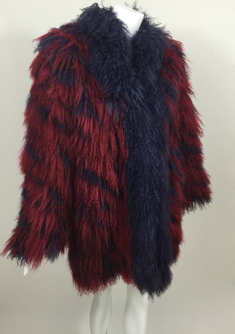 YSL Vintage Yves Saint Laurent Fourrures Mongolian Red & Purple Fur Coat