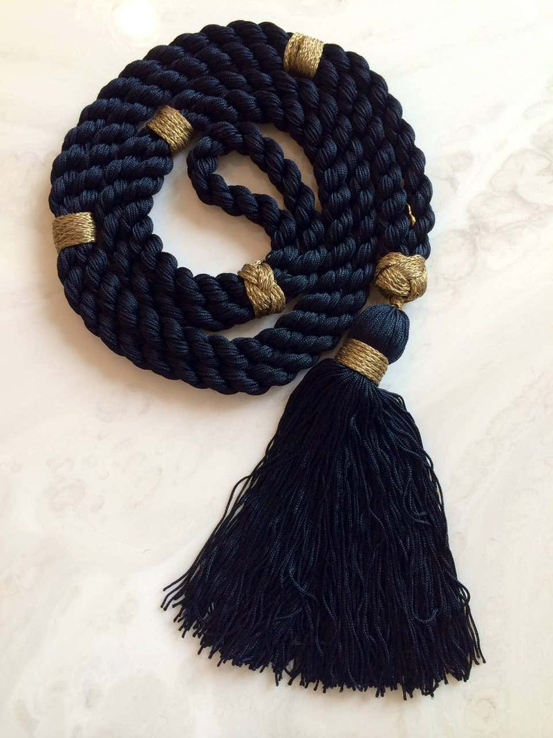 Yves Saint Laurent Black and Gold Rope Tassel Trim Necklace and Belt YSL