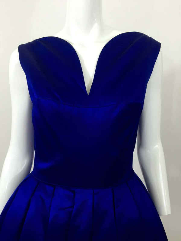 1950's Whitney for Bonwit Teller Royal Blue Silk Satin Full Skirt Party Dress