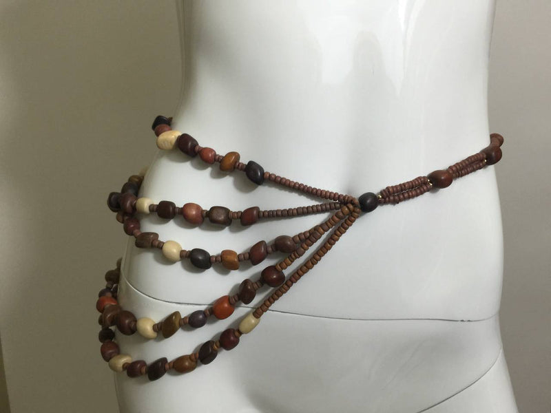 Vintage Wood Bead and Tassel Belt & Necklace