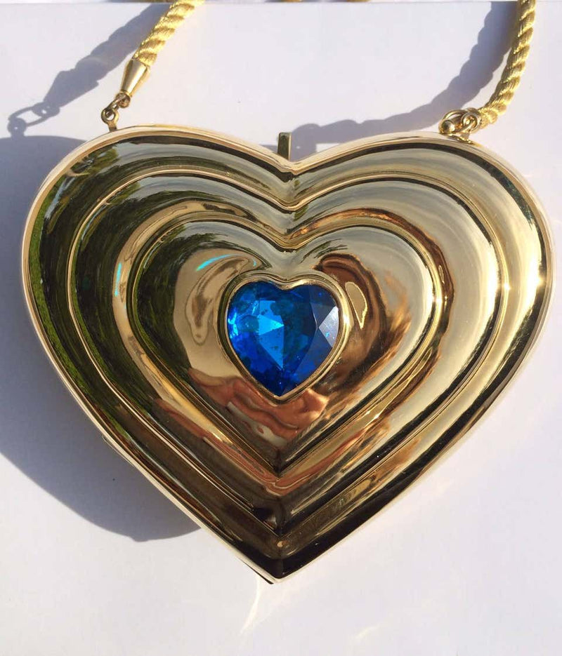 YSL / Yves Saint Laurent Heart Shaped Gold & Sapphire Crystal