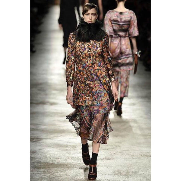 Dries Van Noten Sheer Silk Printed Pleated Skirt, Runway 2008