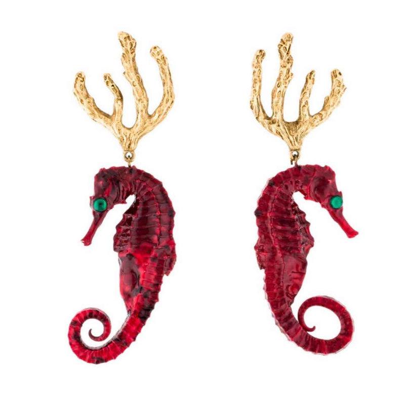 Vintage Yves Saint Laurent Red Gold Seahorse Earrings YSL