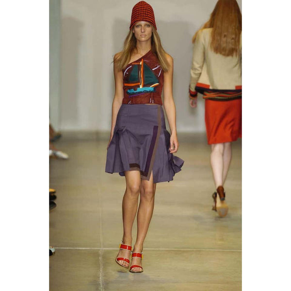 Prada Multicolored Silk Sailboat One Shoulder Top Runway, 2005