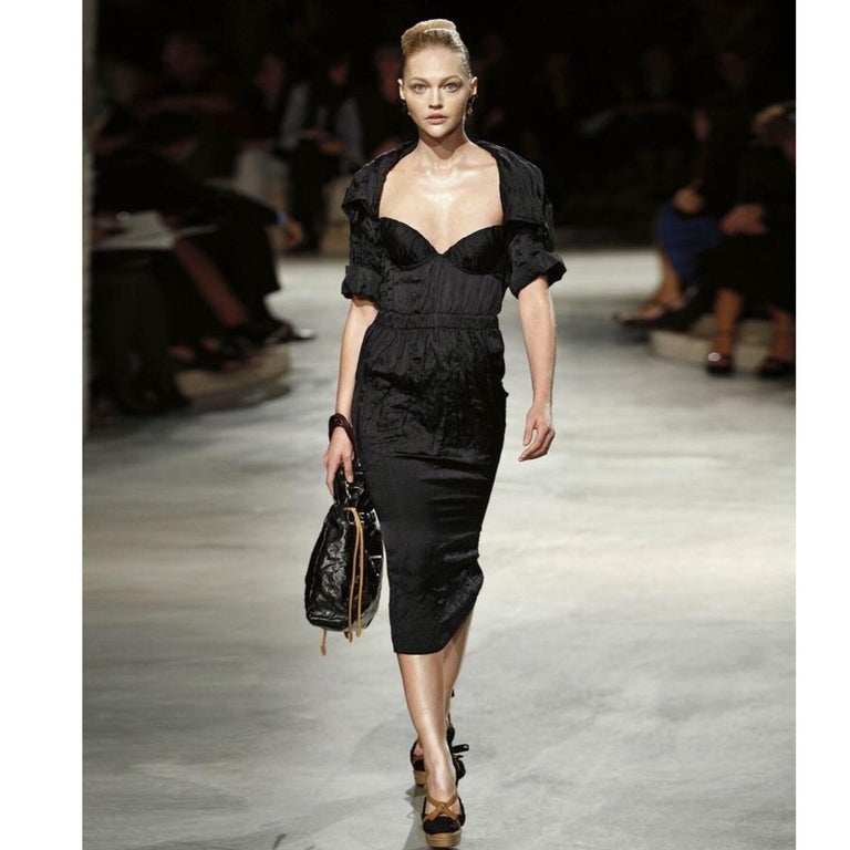 2009 Prada Runway Black Bustier Shawl Collar Cut-Out Back Dress