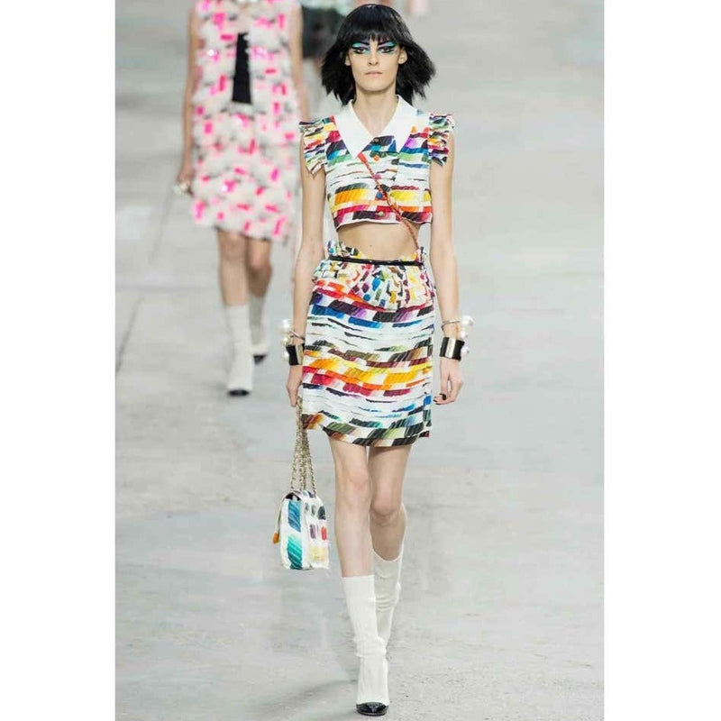 Chanel Pleated Rainbow Cropped Blouse Top Runway Spring 2014