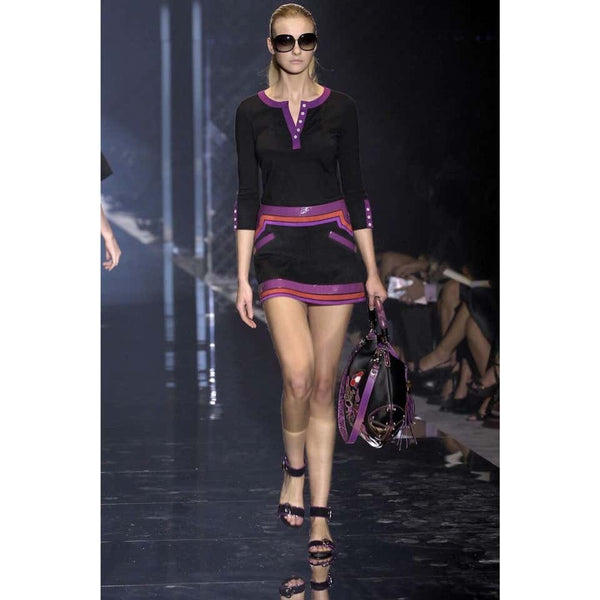 Gucci Black Suede Purple Pink Patent Leather Mod Mini Skirt Runway, 2007