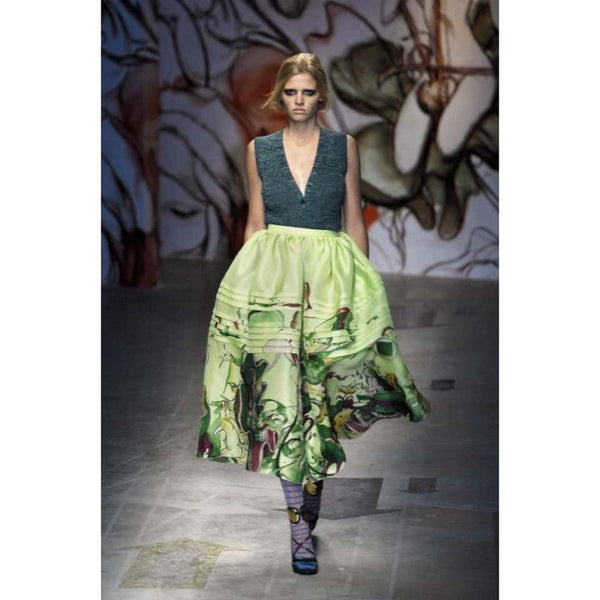 Prada Fairy James Jean Green Print Silk Skirt, 2008