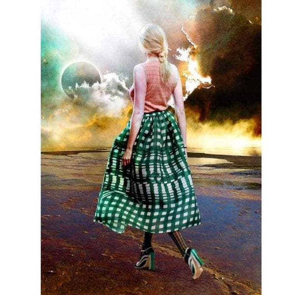 Prada Fairy Green White Print Silk Organza Skirt Runway, 2008