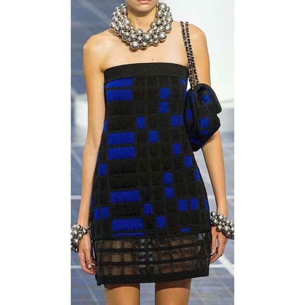 Chanel Black Blue Strapless Mini Dress Runway, 2013