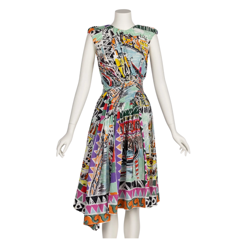 Prada Archive Print Venice Postcard Sleeveless Midi Poplin Dress 2019