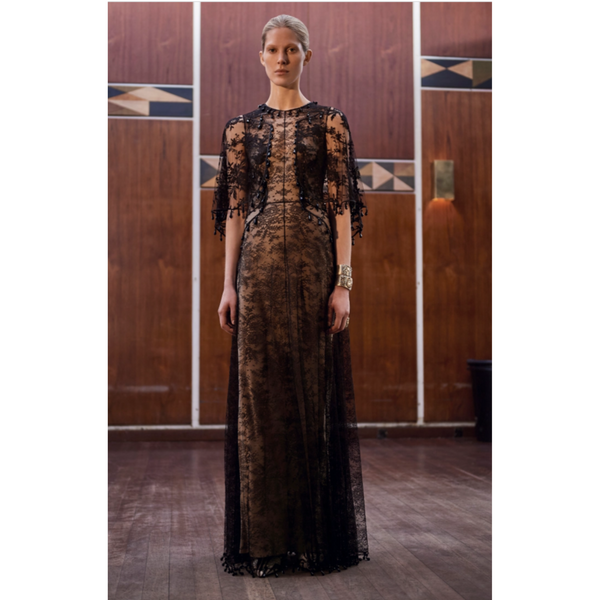 Givenchy Tisci Black Beaded Chantilly Lace Capelet Gown Pre-Fall 2017