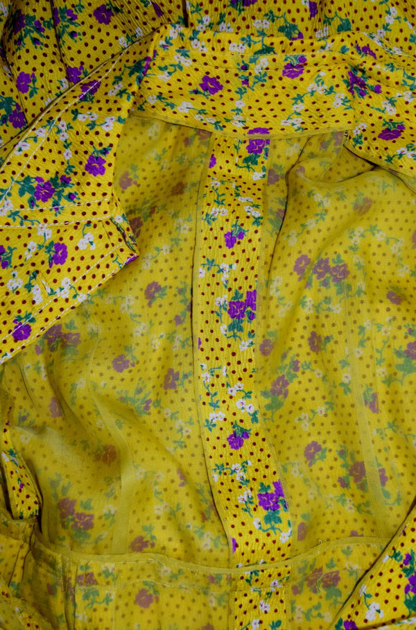 1970s Galanos Yellow Floral Print Palazzo Pant Jumpsuit