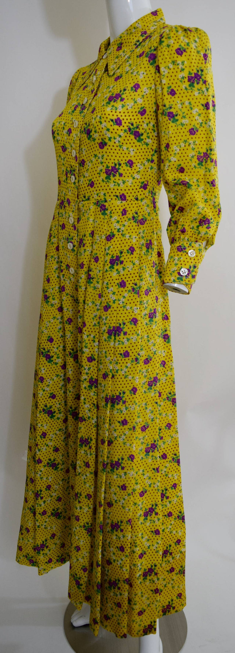 1970s Galanos Yellow Floral Print Palazzo Pant Jumpsuit